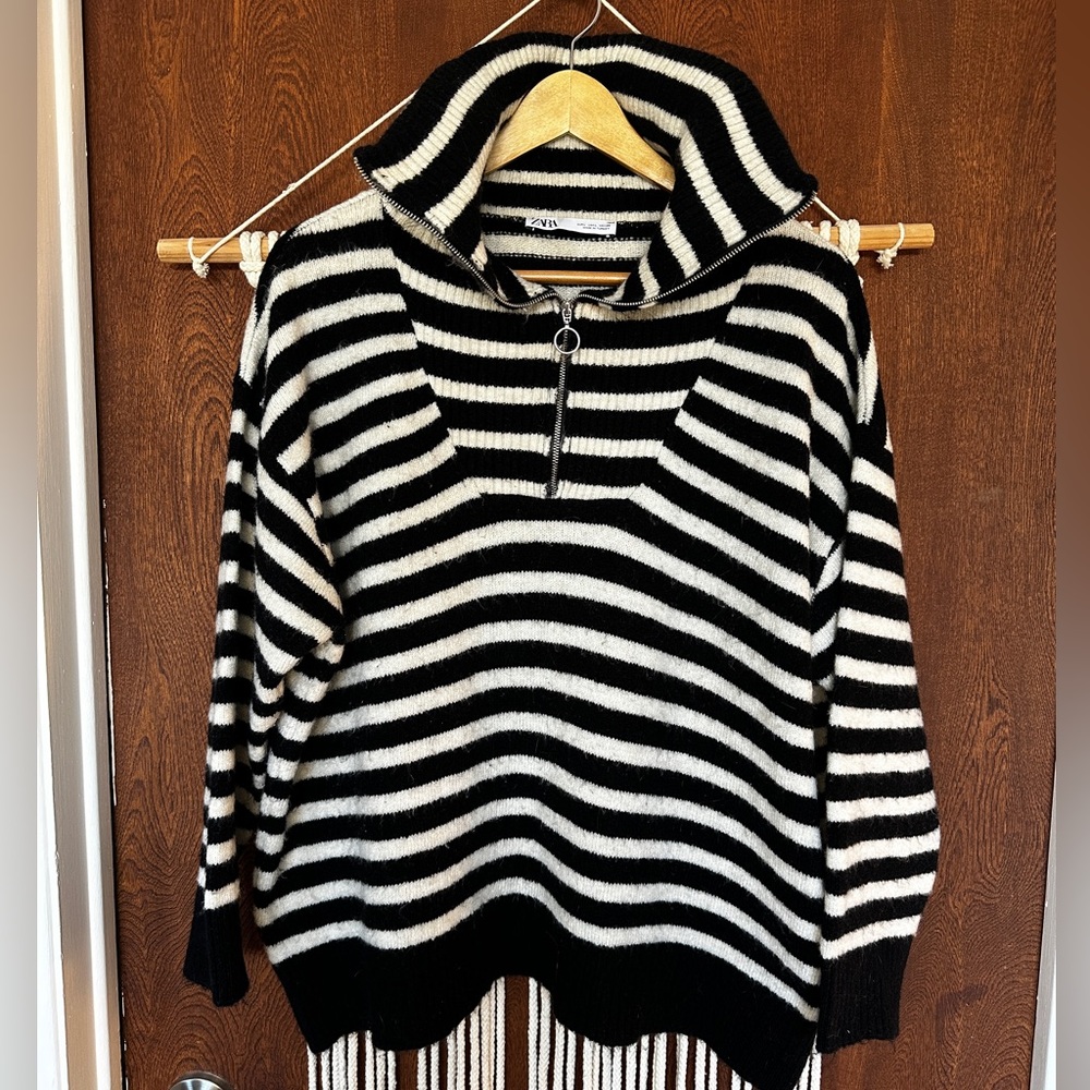 Zara fuzzy knit striped turtleneck sweater